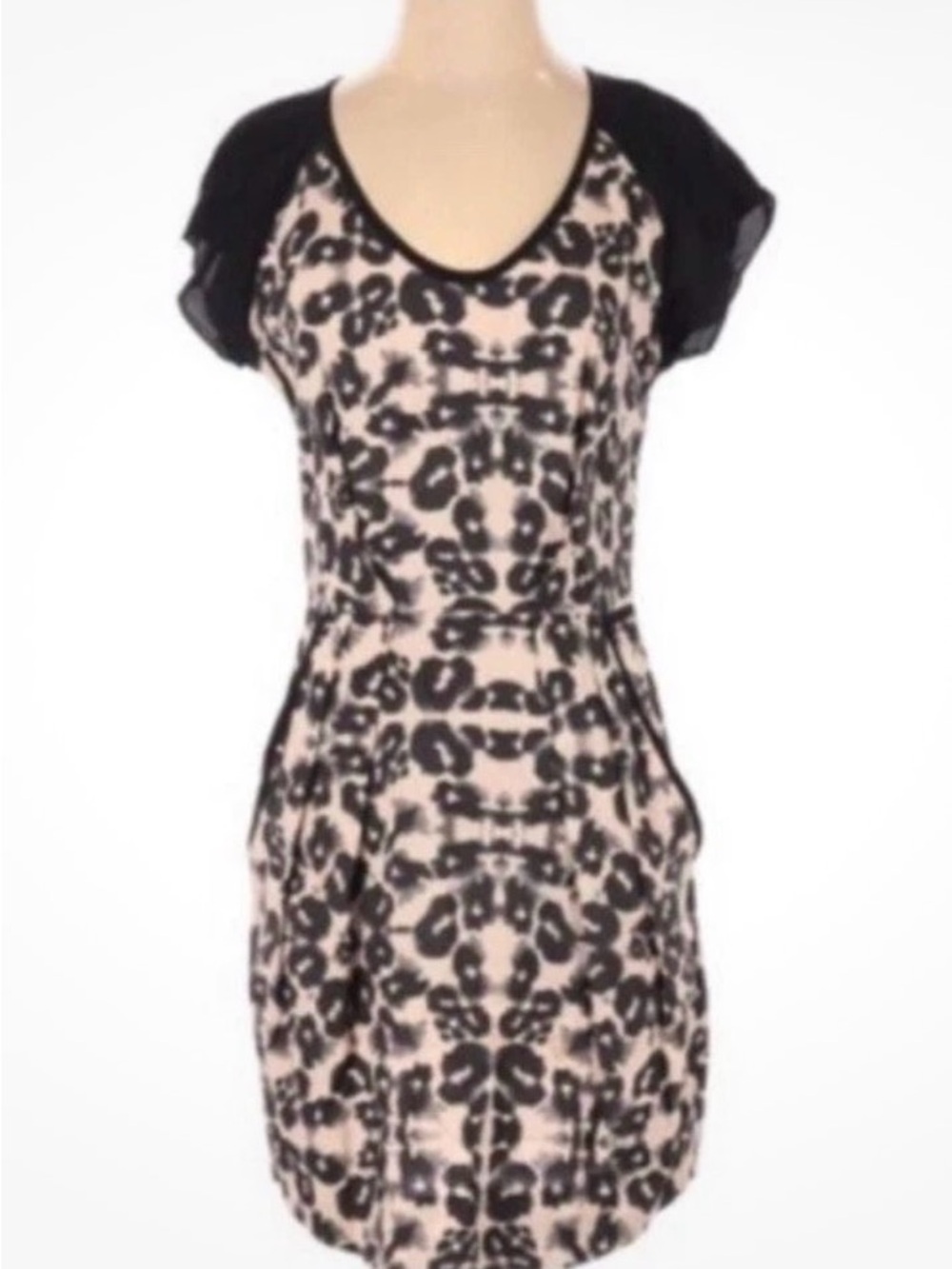 Rebecca Taylor Kaleidoscope Midi Dress with pockets Size 4 black white